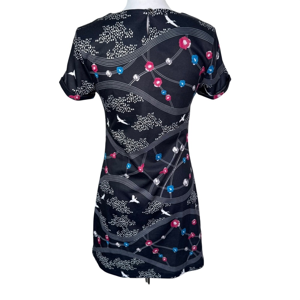 YUMI LONDON NWT Women's 4 Black Bird Floral Print Pockets Shift Mini‎ Dress - Picture 2 of 9